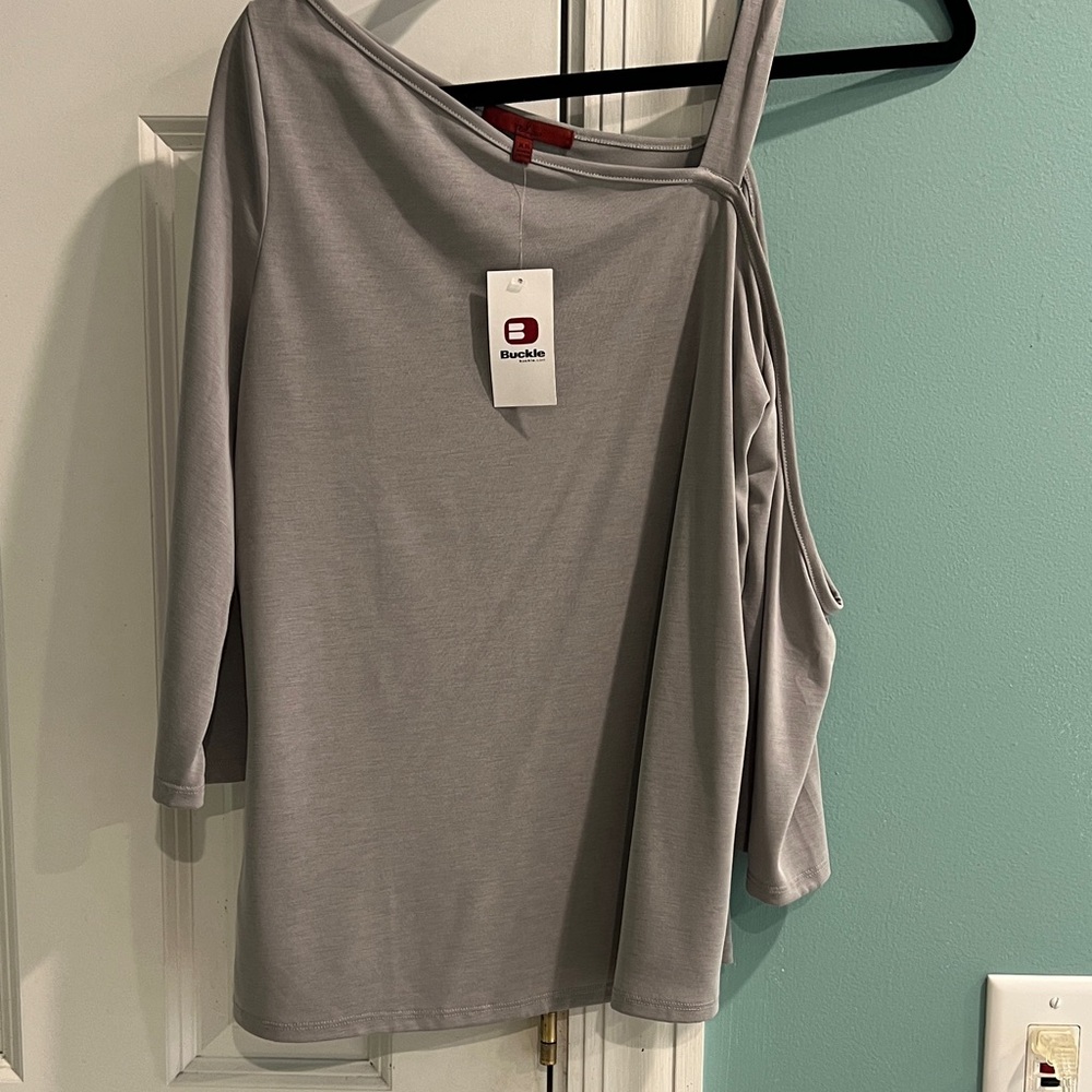 Buckle red by BJE Light Gray One-Shoulder Top